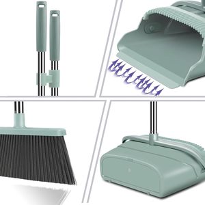 Balai à long manche autonettoyant et pelle à poussière verticale avec dents de pelle pour le nettoyage domestique - Product Image 1