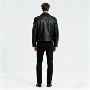 Chaqueta de Motociclista de Cuero PU con Bordado, Chaqueta de Cuero Genuino para Hombre, Chaqueta de Motociclista para Hombre - Product Image 4