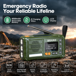 Radio de Emergencia DAB con Carga Solar y Manivela, Batería Extraíble de 4500mAh y Linterna LED - Product Image 2