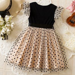 Robe en dentelle à manches courtes pour filles, robes de fête pour filles, robe à pois pour bébé - Product Image 3