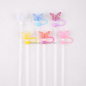 Promotie Tuimelaar Cup Accessoires 10Mm Siliconen Stro Topper Schattige Vlinder Stro Cap Voor Stofdichte Drinkwaren Accessoires - Product Image 3