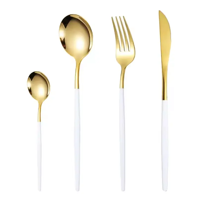 Portuguese Goa Cubiertos Rental Manufacturer Silverware Flat Handle Stainless Steel Cutlery Set Wedding Gold Flatware Set