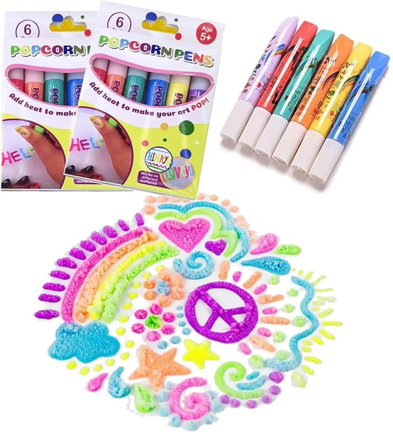 Stylos gonflés magiques pour filles, stylo à bulles, stylo à bulles magique, popcorn couleur, stylo à bulles d'impression, stylo à bulles gonflé 3D Art Safe, couleur magique, bricolage Bubb