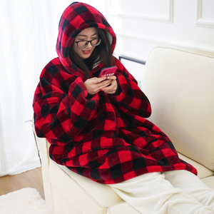 Sweat-shirt à capuche géant en <span class=keywords><strong>polaire</strong></span>, motif écossais rouge, couverture portable pour femmes et hommes, couverture <span class=keywords><strong>polaire</strong></span> portable chaude et confortable - Product Image 3
