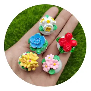 100pcs Flowers Potted Resin Jewelry Charms DIY Earrings Pendants Finding Sunflower Miniatures Supplies