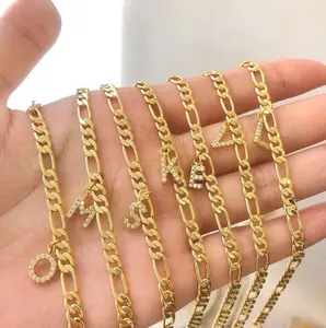 Arapça mektup Charms paslanmaz çelik halhal 2023 Tobillera Pulsera zirkon takı toptan Acero Inoxidable Joyeria