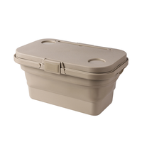 Panier de pique-nique extérieur avec couvercle, table pliante, boîte de rangement multifonctionnelle en plastique pour le camping