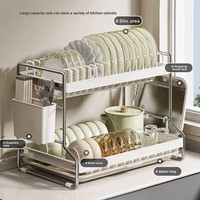 Égouttoir à vaisselle double niveau en acier carbone de luxe pour comptoir de cuisine, non pliable, multifonctionnel, rangement domestique