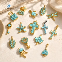 SUMMLY Vintage Türkis-Einlage Edelstahl-Anhänger Charms Meerestier Kreuz Blattform DIY Schmuckzubehör Großhandel