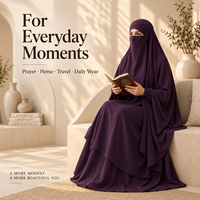 Ensemble de prière musulman 2 pièces premium avec abaya et niqab pour femmes, tenue islamique ample et couvrante en polyester, vente en gros
