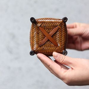 July 7th <b>Bamboo</b> Woven Tea Caddy Round Handmade Standing Tea Storage <b>Container</b> Traditional Office Organizer Pen Holder - Product Image 3