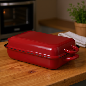Roasting <b>Pan</b> With Lid Red Enamel <b>Cast</b> Iron 10x6 Inch Baking Dish For Oven Use - Product Image 3