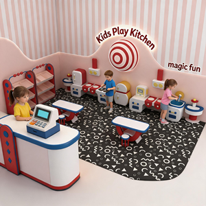 Équipement de terrain de jeu intérieur commercial personnalisé : espace de jeu souple avec maisonnette de jeu de rôle, cuisine d'imitation et filet d'escalade pour enfants à vendre - Product Image 5