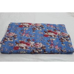 Ethnic <b>Indian</b> Kantha Bedspread & <b>Quilt</b> Handmade Printed Cotton Washable Soft Eco-Friendly Home Decor for Great Price - Product Image 5