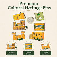 Pin de Esmalte Personalizado con Diseño de Edificio Árabe, Casa Tradicional Saudí, Patrimonio del Golfo, Broche de Metal, Insignia de Recuerdo Turístico con Palma y Castillo
