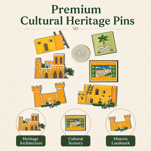 Broche en émail personnalisée sur le thème des bâtiments arabes, maison traditionnelle saoudienne, héritage du Golfe, broche en métal, souvenir touristique, château palmerier, badge - Product Image 5