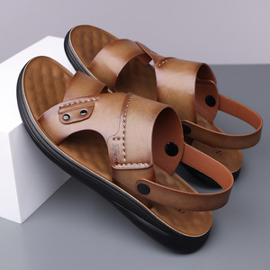 Sandales à semelles épaisses pour hommes, chaussures de plage à semelle souple, pantoufles décontractées en cuir, sandales plates antidérapantes pour jeunes de 18 à 40 ans - Product Image 4