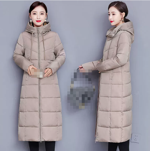 Veste d'hiver élégante pour femmes, <span class=keywords><strong>longue</strong></span> veste en coton pour femmes, à capuche, chaude, coupe-vent, manteaux pour femmes, fermeture éclair, col montant, parka - Product Image 1