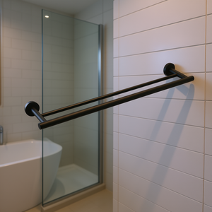 Porte-serviettes mural à double barre, 23,6 pouces, en métal noir, accessoire de salle de bain au design minimaliste - Product Image 2