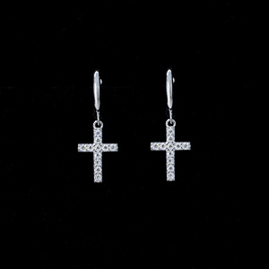 Exquisitos Pendientes de Moissanita con Cruz, Plata de Ley S925 - Product Image 2