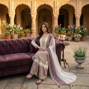 New Arrival Trendy Fancy Women <b>Wedding</b> Star Georgette Kurta , Sharara With Duppata set - Product Image 1