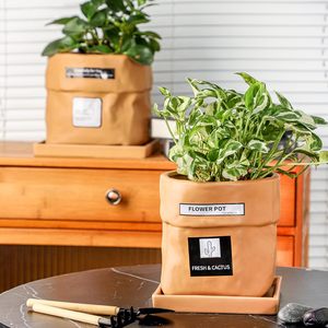 Vaso in Ceramica da 6 Pollici con Foro di Drenaggio e Sottovaso Quadrato per Piante, Design a Forma di Borsa, Vaso per Fiori, Decorazione da Giardino - Terracotta - Product Image 5
