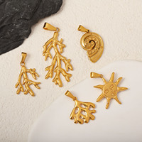 Breloques tendance imperméables en acier inoxydable plaqué or 18 carats, motifs cœur, étoile de mer, coquillage, dauphin, corail, pour la fabrication de bijoux DIY