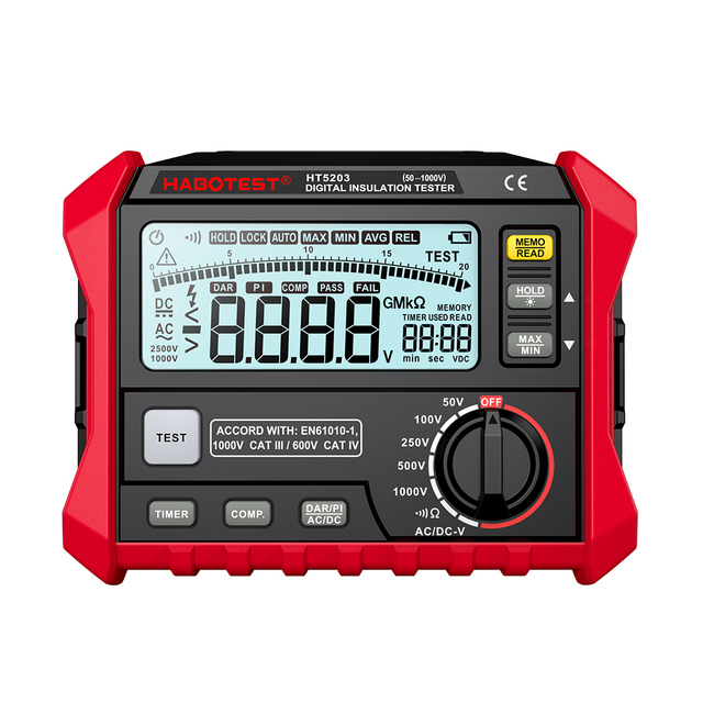 HABOTEST HT5203 Insulation Resistance & Continuity Tester Intrinsically Safe LCD Display 1kV 100G Measuring Range