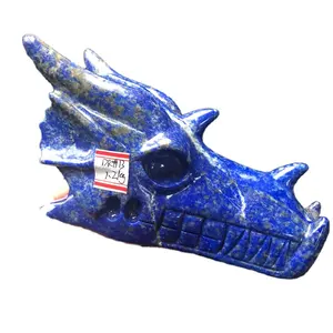 Su ordine All'ingrosso Grande Roccia di Quarzo Lapis Lazuli di Cristallo Cinese Dragon Head Teschi Per Fengshui Ornamento