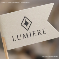 Drapeau alimentaire en papier personnalisé, rond |   Impression numérique standard pour les exposants de salons professionnels et d'expositions