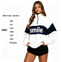 Sudadera con capucha para mujer, estilo color block, con media cremallera, oversize, con estampado de letras, logotipo personalizado, estilo casual urbano