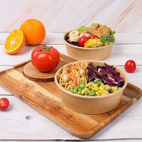 Bol à salade de fruits en papier Kraft avec couvercle, flacons alimentaires jetables imprimés personnalisés à emporter, 500, 750, 1000, 1100, 1300ml, 20oz, 5 pièces