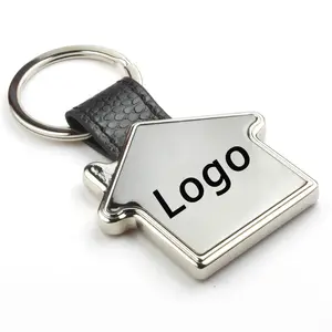 Sin Logotipo de metal personalizado mínimo Llavero de Plata de Ley 925 Llaveros personalizados Forma de casa