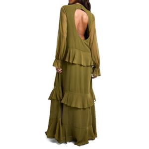 Nouvelle arrivée, robe longue à volants de style bohème pour femmes, robe d'été à manches longues, dos ouvert, robe en mousseline de soie à volants superposés, élégante - Product Image 2