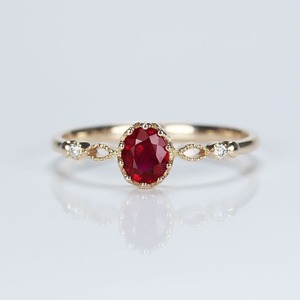 Bague Couronne de Reine en Or Rose 14K, <span class=keywords><strong>Cuivre</strong></span> et Rubis <span class=keywords><strong>Naturel</strong></span> Sang de Pigeon Ovale, Plaqué Or Incrusté, Style Luxe Léger - Product Image 2