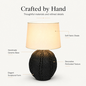 Factory Custom Wabi-Sabi Style Black Perforated Ceramic Table Lamp Modern Rustic <b>Bedside</b> Lamp for Living Room Bedroom Hotel - Product Image 3
