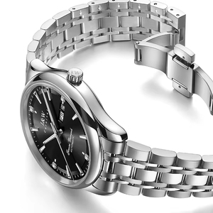 Montre mécanique automatique de luxe noire haut de gamme pour homme, logo personnalisé, cadran 41 mm, acier inoxydable, verre, réserve de marche, squelette - Product Image 4