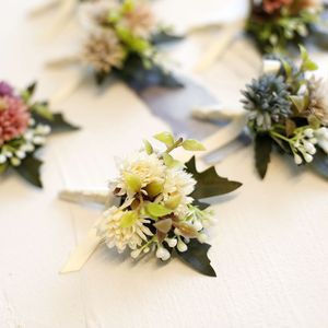 Wedding Flowers Ivory Rose Bridal Bridesmaid Groom Wrist Flowers Artificial Roses Silk Centerpiece Flower Ball Wrist <strong>Corsage</strong> - Product Image 3