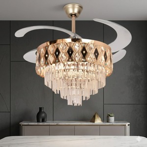 Luxury LED <b>Ceiling</b> <b>Fan</b> <b>with</b> Crystal Chandelier Retractable Blades <b>Remote</b> Control Silent Motor Gold Finish Home Decor - Product Image 4