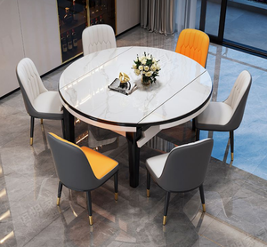 <span class=keywords><strong>La</strong></span> nuova <span class=keywords><strong>sala</strong></span> <span class=keywords><strong>da</strong></span> <span class=keywords><strong>pranzo</strong></span> moderna arredata ha un set di 6 posti con tavoli rotondi e rettangolari in marmo decorati in pelle sufibra - Product Image 1