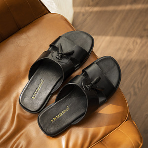 Top Layer Cowhide Men's Genuine Leather Slippers Breathable <b>Soft</b> Home Casual <b>Shoes</b> Lightweight Versatile Outdoor Sandals - Product Image 3