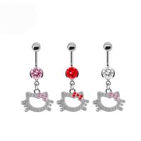 Nouveau piercing de nombril tendance en acier inoxydable motif chat de dessin animé, avec charmant cristal Hello Kitty