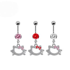Nuevo Anillo de Ombligo de Acero Inoxidable con Diseño de Gato de Dibujos Animados, Piercing Corporal con Cristal, Adorable Anillo de Ombligo de Hello Kitty - Product Image 1