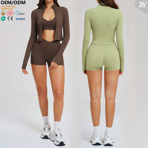 Conjunto de Yoga de 3 Piezas: Chaqueta Corta con Cuello Alto y Cremallera Completa, Sujetador Deportivo con Cuello en V y Shorts Levanta Glúteos con Cintura Cruzada para Gimnasio TZ2539-10 - Product Image 2