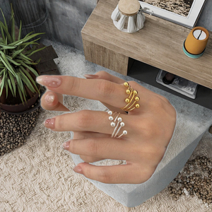 2026 New Vintage Style 925 Sterling <b>Silver</b> Open <b>Ring</b> for <b>Women</b> Ball Shape Gold Plated Multi-layer Fashionable <b>Wedding</b> <b>Ring</b> Gift - Product Image 2