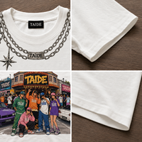 Produsen Custom TaiDe Kaos Crop Oversize Katun 280GSM Cetak Grafis Anime Hip Hop Scene Layanan OEM Streetwear Pria