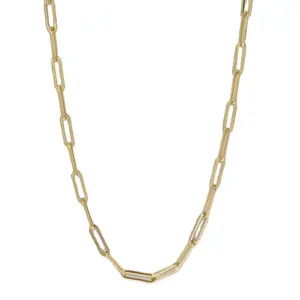 Minimalist Everyday 14K Solid Gold 3.4mm Width Paper Clip Link Chain Necklace