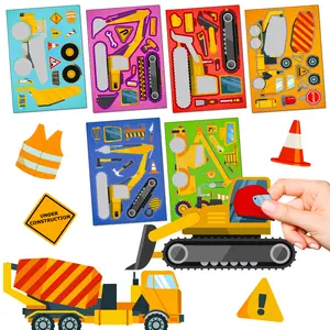Groothandel 6 Stuks/Pakket Engineering Truck Diy Face Veranderen Puzzel Stickers Kids Speelgoed Jongens Meisjes Geschenken