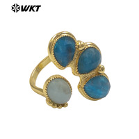 WT-R607 Magnifique design exclusif, anneaux plaqués or 18 carats avec quatre pierres précieuses naturelles, taille réglable pour femme, bijoux de mode