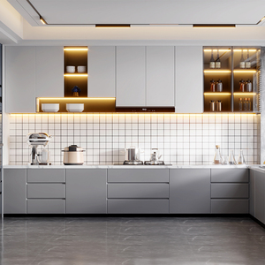 Meubles de <span class=keywords><strong>cuisine</strong></span> sur mesure haut de gamme et abordables au design moderne, armoires de <span class=keywords><strong>cuisine</strong></span> en mélamine blanches en forme de L, petites et complètes - Product Image 2